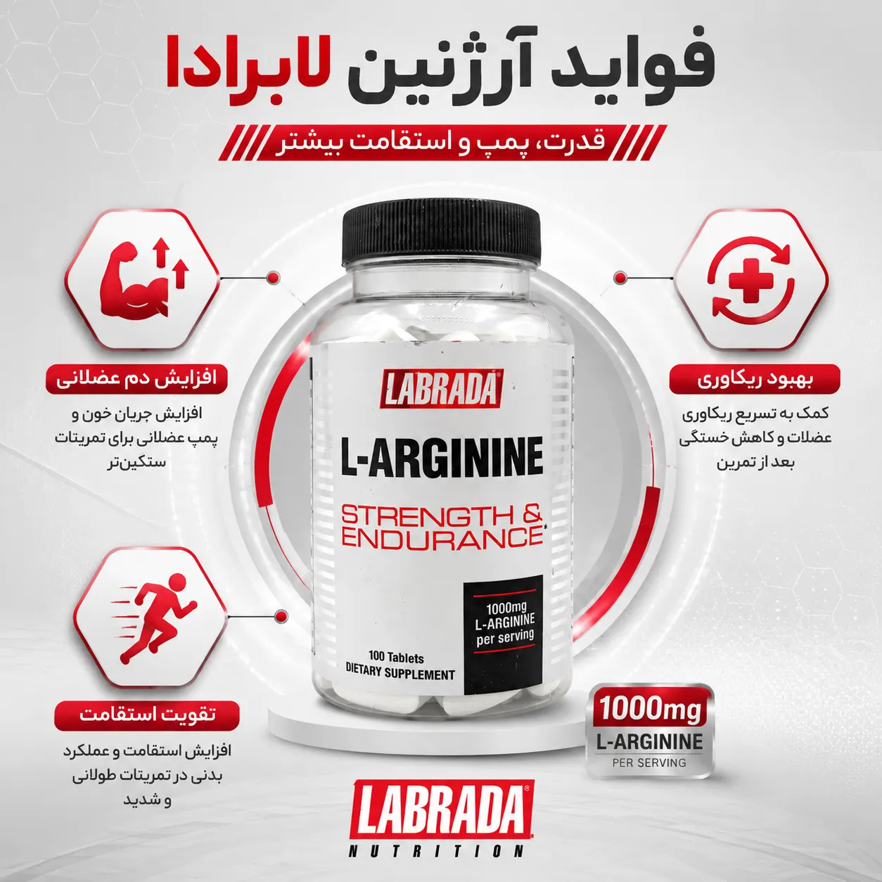 مکمل آرژنین لابرادا 1000 میلی گرم LABRADA L-Arginine