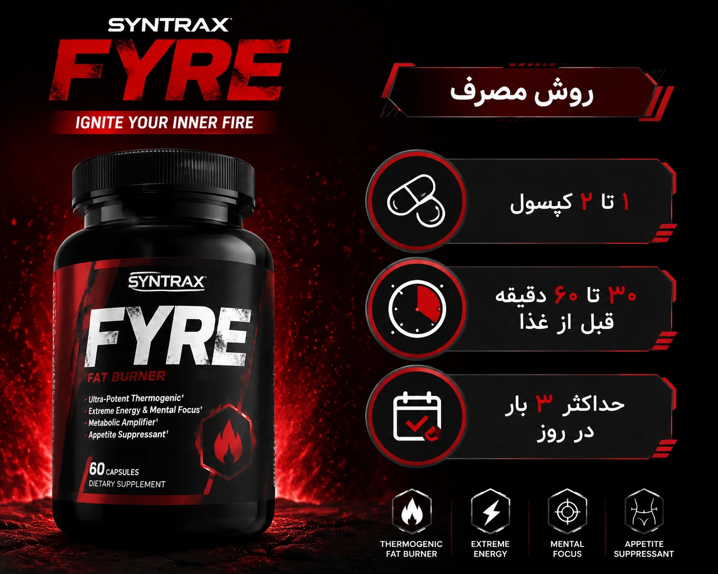 چربی‌سوز گیاهی فایر سینتراکس Syntrax FYRE Thermogenic