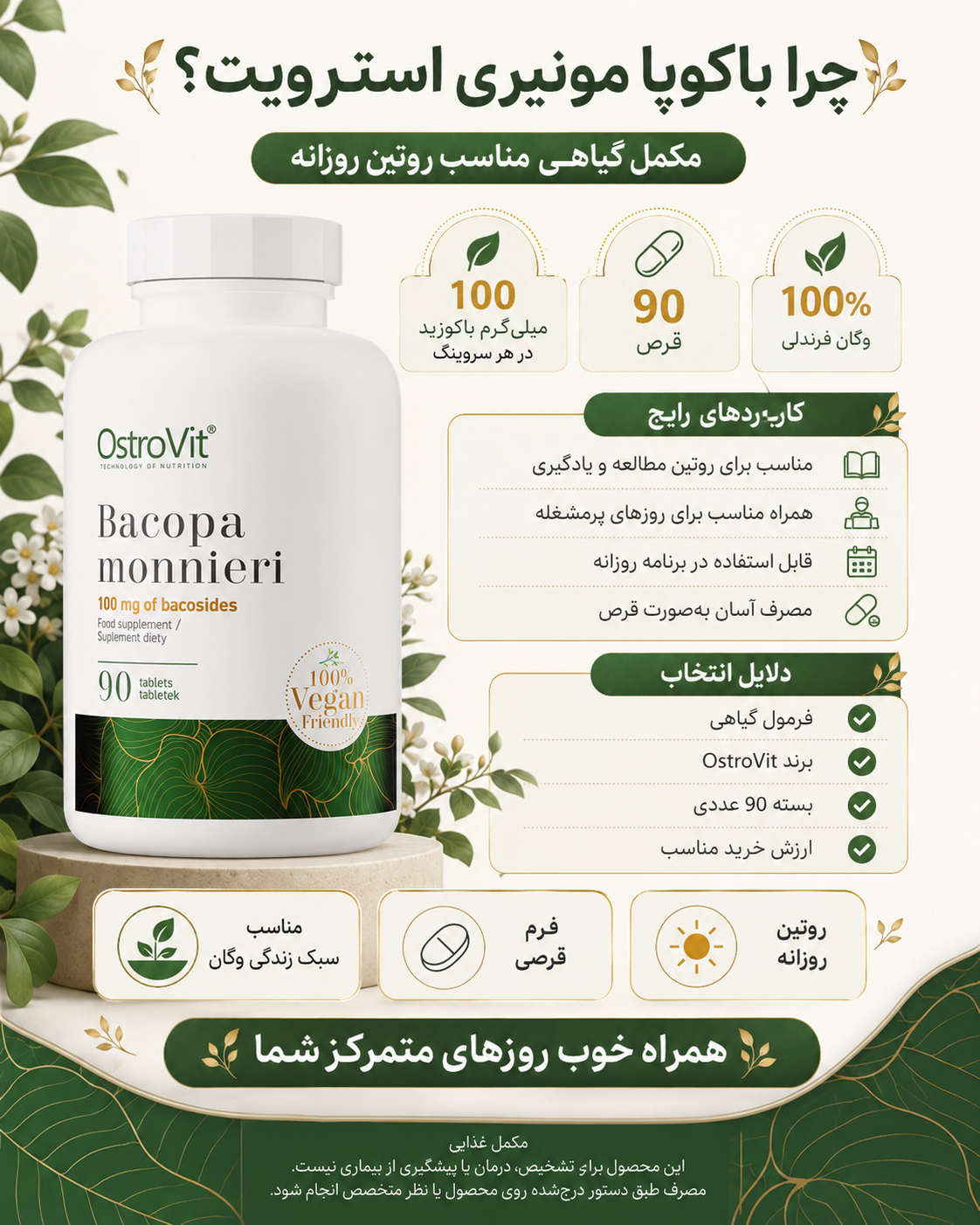 عصاره گیاه باکوپا استرویت OstroVit Bacopa Monnieri 7 باکوپا استرویت
